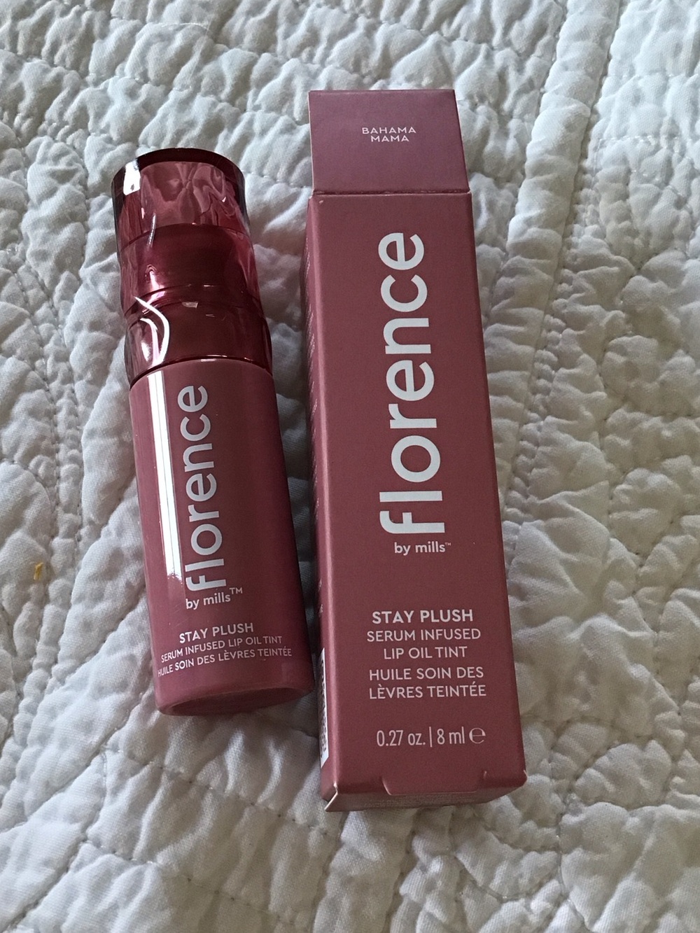 New Florence by Mills Stay Plush Serum-Infused Lip Oil Tint — Bahama Mama Pink